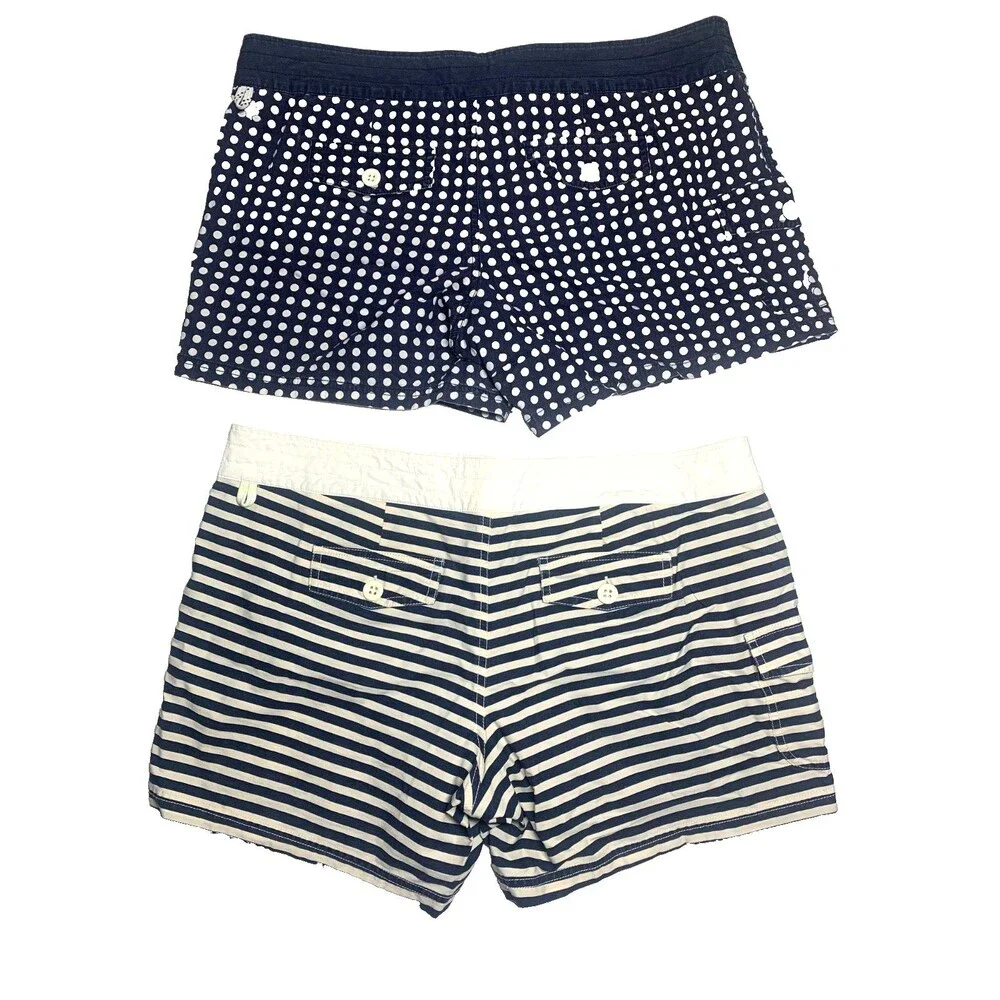 J.Crew Board Shorts Size 12 Lot Navy Blue Striped & Polka Dot Swim 2 pr